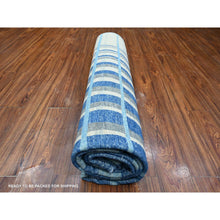 Load image into Gallery viewer, 8&#39;8&quot;x11&#39;7&quot; Goose Gray And Denim Blue, Natural Dyes, Bauhaus Inspired Criss Cross Line Design, Pure Wool, Hand Knotted, Oriental Rug FWR532434