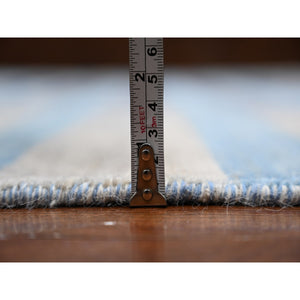 8'8"x11'7" Goose Gray And Denim Blue, Natural Dyes, Bauhaus Inspired Criss Cross Line Design, Pure Wool, Hand Knotted, Oriental Rug FWR532434
