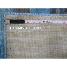 Load image into Gallery viewer, 8&#39;8&quot;x11&#39;7&quot; Goose Gray And Denim Blue, Natural Dyes, Bauhaus Inspired Criss Cross Line Design, Pure Wool, Hand Knotted, Oriental Rug FWR532434