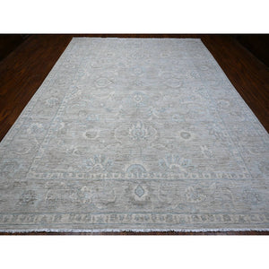 10'x13' Pewter Gray, Hand Knotted, Natural Dyes, White Wash Fine Peshawar With Floral Design, Soft To The Touch, Velvety Wool, Oriental Rug FWR532458