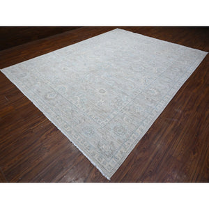 10'x13' Pewter Gray, Hand Knotted, Natural Dyes, White Wash Fine Peshawar With Floral Design, Soft To The Touch, Velvety Wool, Oriental Rug FWR532458