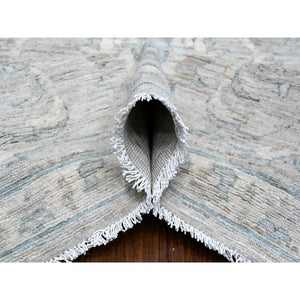 10'x13' Pewter Gray, Hand Knotted, Natural Dyes, White Wash Fine Peshawar With Floral Design, Soft To The Touch, Velvety Wool, Oriental Rug FWR532458