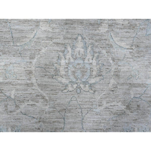 10'x13' Pewter Gray, Hand Knotted, Natural Dyes, White Wash Fine Peshawar With Floral Design, Soft To The Touch, Velvety Wool, Oriental Rug FWR532458