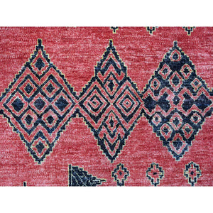 8'7"x11'3" Rust Red, Densely Woven, Hand Knotted, Soft And Shiny Wool, Peshawar with Berber Influence Geometric Pattern, Natural Dyes, Oriental Rug FWR532500