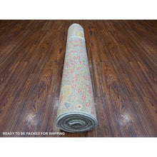 Load image into Gallery viewer, 4&#39;x16&#39; Light Gray, Vegetable Dyes, Pure Wool, Hand Knotted, Afghan Peshawar Borderless Birds Of Paradise Design, Wide Runner Oriental Rug FWR532530