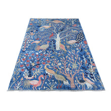 Load image into Gallery viewer, 5&#39;x6&#39;10&quot; Lake Blue, Hand Knotted Afghan Peshawar Tree of Life With Birds of Paradise Design, Abrash, All Wool, Vegetable Dyes, Oriental Rug FWR532590