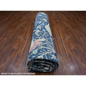 10'x13'7" Yankees Blue, Afghan Peshawar With Birds Of Paradise Design, Abrash, Vegetable Dyes, Pure Wool, Hand Knotted, Oriental Rug FWR532602