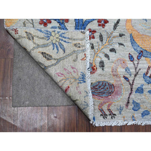8'x8' Heavenly Gray, Borderless Hand Knotted Afghan Peshawar 100% Wool Birds Of Paradise, Vegetable Dyes, Square Oriental Rug FWR532614