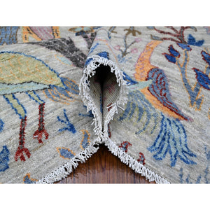 8'x8' Heavenly Gray, Borderless Hand Knotted Afghan Peshawar 100% Wool Birds Of Paradise, Vegetable Dyes, Square Oriental Rug FWR532614