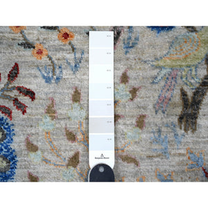 8'x8' Heavenly Gray, Borderless Hand Knotted Afghan Peshawar 100% Wool Birds Of Paradise, Vegetable Dyes, Square Oriental Rug FWR532614