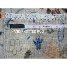 Load image into Gallery viewer, 8&#39;x8&#39; Heavenly Gray, Borderless Hand Knotted Afghan Peshawar 100% Wool Birds Of Paradise, Vegetable Dyes, Square Oriental Rug FWR532614