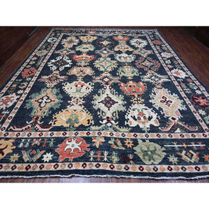 11'10"x14'5" Charcoal Black, Wool Weft, Vegetable Dyes With Colorful And Vibrant Tribal Medallions All Over, Hand Knotted, XL Afghan Angora Oushak, Oriental Rug FWR532644