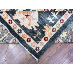 11'10"x14'5" Charcoal Black, Wool Weft, Vegetable Dyes With Colorful And Vibrant Tribal Medallions All Over, Hand Knotted, XL Afghan Angora Oushak, Oriental Rug FWR532644
