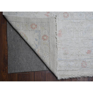 12'2"x18' Silver Sand Gray, Hand Knotted, Vegetable Dyes, Afghan Angora Oushak, Wool Weft, Rural Flower And Leaf Design All Over, Oversized Oriental Rug FWR532662