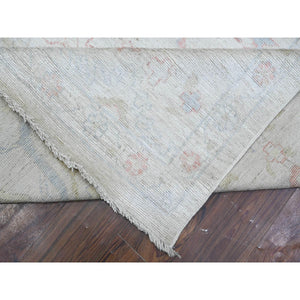 12'2"x18' Silver Sand Gray, Hand Knotted, Vegetable Dyes, Afghan Angora Oushak, Wool Weft, Rural Flower And Leaf Design All Over, Oversized Oriental Rug FWR532662