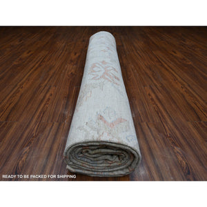 12'2"x18' Silver Sand Gray, Hand Knotted, Vegetable Dyes, Afghan Angora Oushak, Wool Weft, Rural Flower And Leaf Design All Over, Oversized Oriental Rug FWR532662