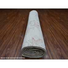 Load image into Gallery viewer, 12&#39;2&quot;x18&#39; Silver Sand Gray, Hand Knotted, Vegetable Dyes, Afghan Angora Oushak, Wool Weft, Rural Flower And Leaf Design All Over, Oversized Oriental Rug FWR532662