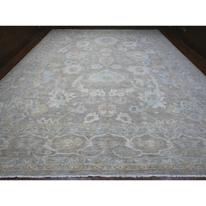 14'x17' Cloud Gray, Dense Weave, Pure Wool, White Wash, Fine Peshawar With Mahal All Over Design, Oversized Oriental Rug FWR532710