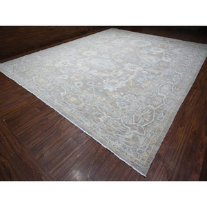 14'x17' Cloud Gray, Dense Weave, Pure Wool, White Wash, Fine Peshawar With Mahal All Over Design, Oversized Oriental Rug FWR532710