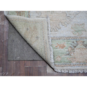 2'8"x15'4" Silver Gray, Vegetable Dyes With Village Flower Design, Hand Knotted, Wool Weft, Afghan Angora Oushak, Xl Runner Oriental Rug FWR533004