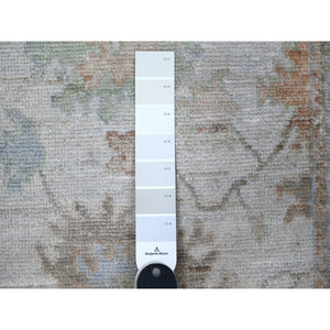 2'8"x15'4" Silver Gray, Vegetable Dyes With Village Flower Design, Hand Knotted, Wool Weft, Afghan Angora Oushak, Xl Runner Oriental Rug FWR533004