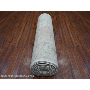 2'8"x15'4" Silver Gray, Vegetable Dyes With Village Flower Design, Hand Knotted, Wool Weft, Afghan Angora Oushak, Xl Runner Oriental Rug FWR533004