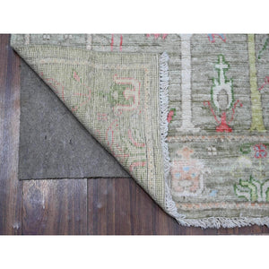 2'9"x11'10" Sage Green, Hand Knotted, Natural Dyes, Willow And Cypress Tree Design, Wool Weft, Afghan Angora Oushak, Runner Oriental Rug FWR533010