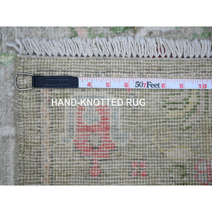 2'9"x11'10" Sage Green, Hand Knotted, Natural Dyes, Willow And Cypress Tree Design, Wool Weft, Afghan Angora Oushak, Runner Oriental Rug FWR533010