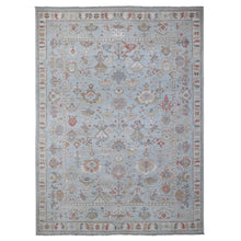 Load image into Gallery viewer, 8&#39;10&quot;x12&#39; Iceberg Blue, Colorful Tribal Elements All Over, Wool Foundation, Hand Knotted, Vegetable Dyes, Afghan Angora Oushak, Oriental Rug FWR533022