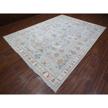 Load image into Gallery viewer, 8&#39;10&quot;x12&#39; Iceberg Blue, Colorful Tribal Elements All Over, Wool Foundation, Hand Knotted, Vegetable Dyes, Afghan Angora Oushak, Oriental Rug FWR533022