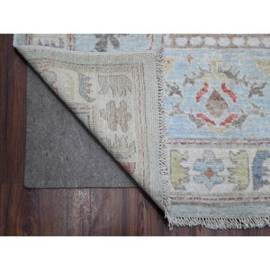 8'10"x12' Iceberg Blue, Colorful Tribal Elements All Over, Wool Foundation, Hand Knotted, Vegetable Dyes, Afghan Angora Oushak, Oriental Rug FWR533022