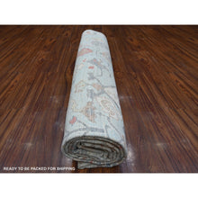 Load image into Gallery viewer, 8&#39;10&quot;x12&#39; Iceberg Blue, Colorful Tribal Elements All Over, Wool Foundation, Hand Knotted, Vegetable Dyes, Afghan Angora Oushak, Oriental Rug FWR533022