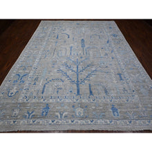 Load image into Gallery viewer, 9&#39;1&quot;x11&#39;7&quot; Vintage Gray, Hand Knotted, Wool Weft, Vegetable Dyes, Willow And Cypress Tree Design, Afghan Angora Oushak, Oriental Rug FWR533028