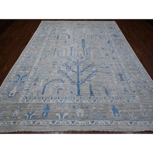 9'1"x11'7" Vintage Gray, Hand Knotted, Wool Weft, Vegetable Dyes, Willow And Cypress Tree Design, Afghan Angora Oushak, Oriental Rug FWR533028