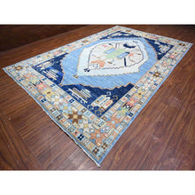 Load image into Gallery viewer, 9&#39;5&quot;x14&#39;7&quot; Maya Blue, Tribal Village Anatolian Design, Hand Knotted, Vegetable Dyes, Central Medallion Design, Pure Vibrant Wool, Oriental Rug FWR533058
