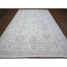 Load image into Gallery viewer, 9&#39;x12&#39;8&quot; Alabaster White, Vegetable Dyes, Faded Afghan Angora Oushak, Hand Knotted, Wool Weft, Tribal Flower Design All Over, Oriental Rug FWR533142
