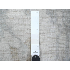 9'x12'8" Alabaster White, Vegetable Dyes, Faded Afghan Angora Oushak, Hand Knotted, Wool Weft, Tribal Flower Design All Over, Oriental Rug FWR533142