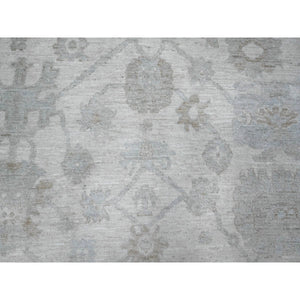 9'x12'8" Alabaster White, Vegetable Dyes, Faded Afghan Angora Oushak, Hand Knotted, Wool Weft, Tribal Flower Design All Over, Oriental Rug FWR533142