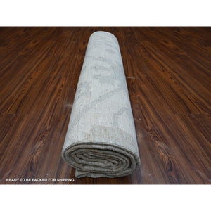 9'x12'8" Alabaster White, Vegetable Dyes, Faded Afghan Angora Oushak, Hand Knotted, Wool Weft, Tribal Flower Design All Over, Oriental Rug FWR533142