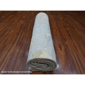 8'9"x11'8" Blue Gray, Hand Knotted, Village Floral Motifs, Natural Dyes, Afghan Angora Oushak, Wool Weft, Oriental Rug FWR533172