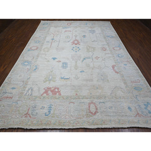 8'9"x12' Silver Gray, Afghan Angora Oushak, Wool Weft, Hand Knotted With All Over Tribal Flower Design, Vegetable Dyes, Oriental Rug FWR533178