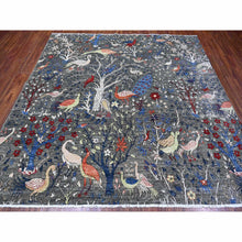 Load image into Gallery viewer, 8&#39;x8&#39; Iridium Gray, Afghan Peshawar With Birds Of Paradise, Vegetable Dyes, Tree Of Life, Extra Soft Wool, Hand Knotted Square Oriental Rug FWR533202