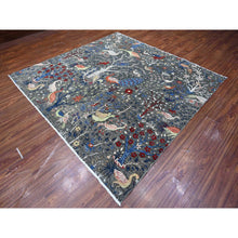 Load image into Gallery viewer, 8&#39;x8&#39; Iridium Gray, Afghan Peshawar With Birds Of Paradise, Vegetable Dyes, Tree Of Life, Extra Soft Wool, Hand Knotted Square Oriental Rug FWR533202