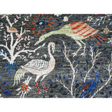 Load image into Gallery viewer, 8&#39;x8&#39; Iridium Gray, Afghan Peshawar With Birds Of Paradise, Vegetable Dyes, Tree Of Life, Extra Soft Wool, Hand Knotted Square Oriental Rug FWR533202