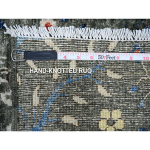 8'x8' Iridium Gray, Afghan Peshawar With Birds Of Paradise, Vegetable Dyes, Tree Of Life, Extra Soft Wool, Hand Knotted Square Oriental Rug FWR533202