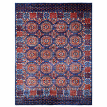 Load image into Gallery viewer, 9&#39;x11&#39;10&quot; Lapis Blue, Hand Knotted, Organic Wool, Vegetable Dyes, Classic Afghan Ersari with Elephant Feet Design, Reinvented Colors, Oriental Rug FWR533244