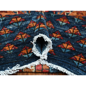 9'x11'10" Lapis Blue, Hand Knotted, Organic Wool, Vegetable Dyes, Classic Afghan Ersari with Elephant Feet Design, Reinvented Colors, Oriental Rug FWR533244
