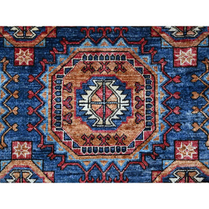 9'x11'10" Lapis Blue, Hand Knotted, Organic Wool, Vegetable Dyes, Classic Afghan Ersari with Elephant Feet Design, Reinvented Colors, Oriental Rug FWR533244