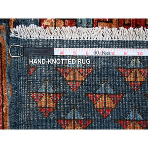 9'x11'10" Lapis Blue, Hand Knotted, Organic Wool, Vegetable Dyes, Classic Afghan Ersari with Elephant Feet Design, Reinvented Colors, Oriental Rug FWR533244