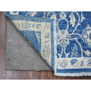 2'6"x7'9" Jeans Blue, Densely Woven Vegetable Dyes, Finer Peshawar With All Over Ziegler Mahal Design, Shiny Wool Hand Knotted Runner Oriental Rug FWR533358